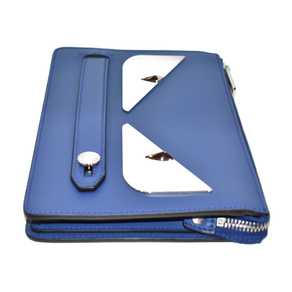 Fendi Clutch Shoulder Compact Bugs Cool Bag Blue Eye Leather - Picture 3 of 7